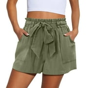 Womens Shorts with Pockets Summer Casual Shorts for Women Waist Casual Lightweight Adjustable Tie Knot Loose